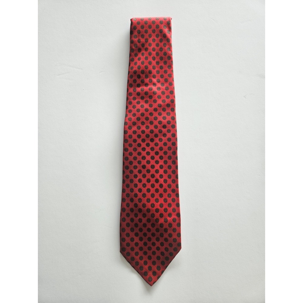 Vintage Brooks Brothers Makers Printed English Silk Necktie Red Geometric Foular